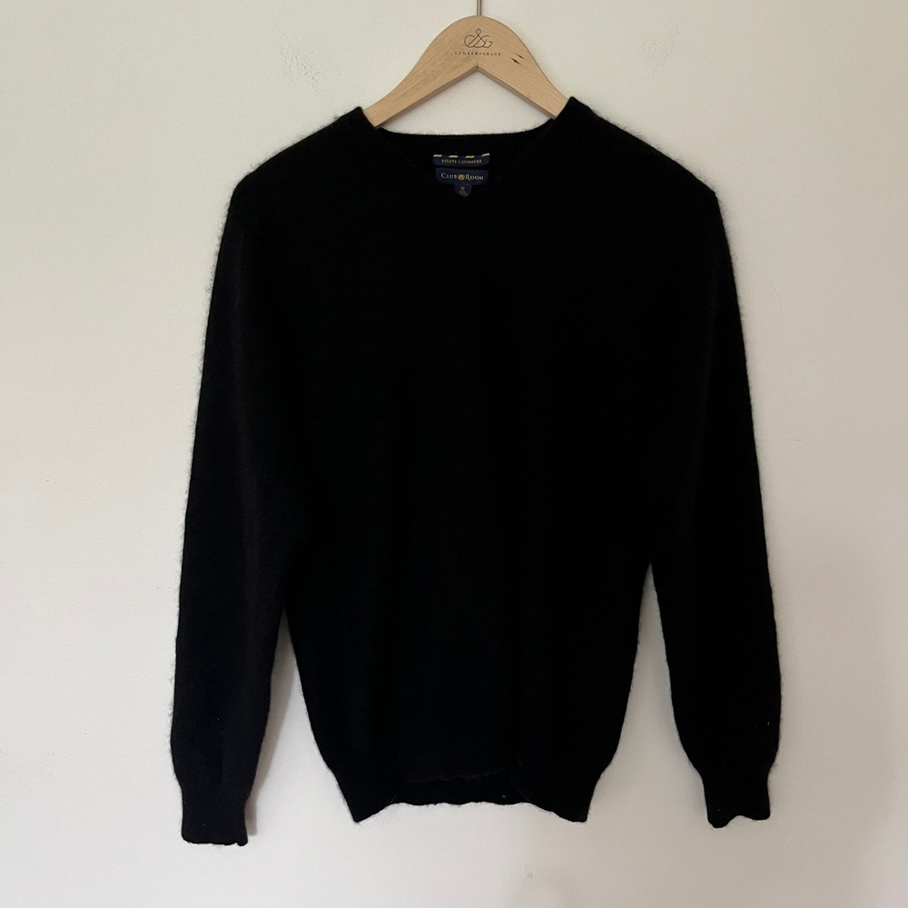 Club Room Estate Cashmere Mens V-Neck Sweater Black Small 100% Cashmere Knit